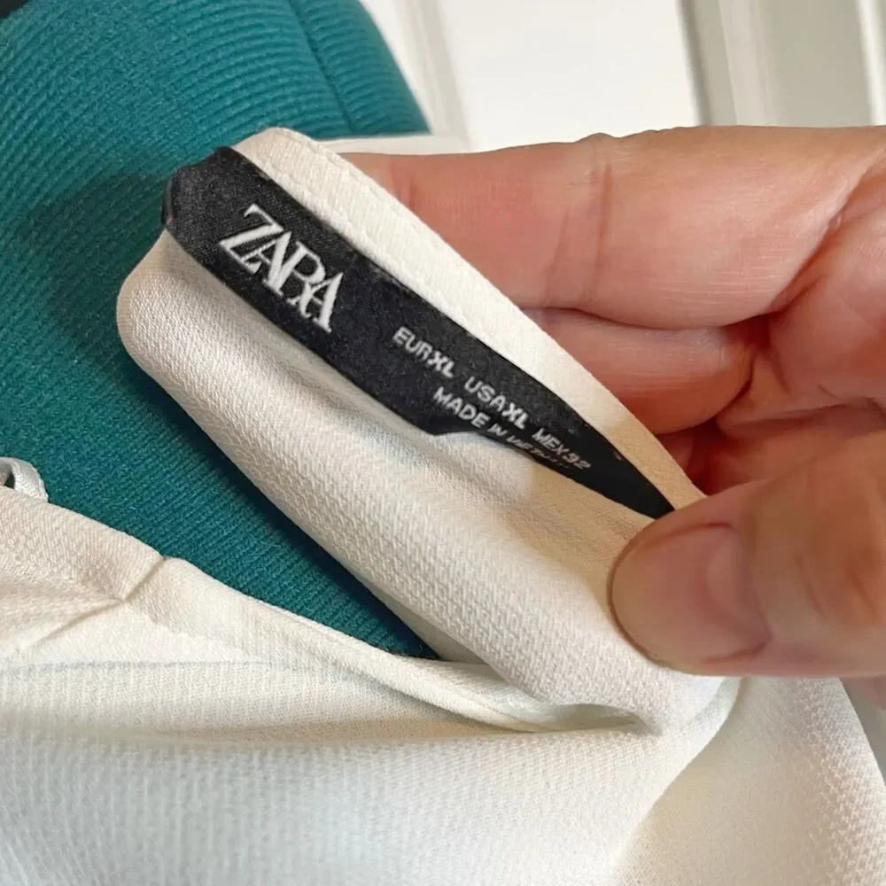 Zara Midi V Neck Button Down Front Smocked Polyester Textured Long Sleeve Dress - Picture 14 of 15